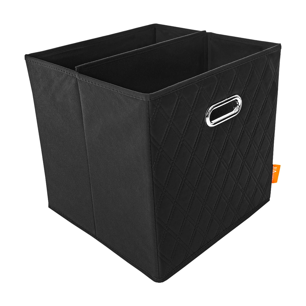 Small 11-inch Black Foldable Faux Leather Storage Cube Bins Set of Four with Handles Q96313