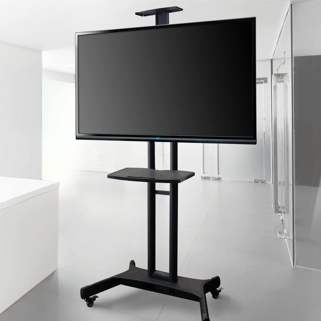 Black Mobile TV Stand with Wheels Shelves Height Adjustable T29132