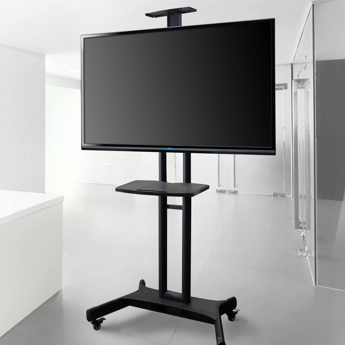 Black Mobile TV Stand with Wheels Shelves Height Adjustable T29132