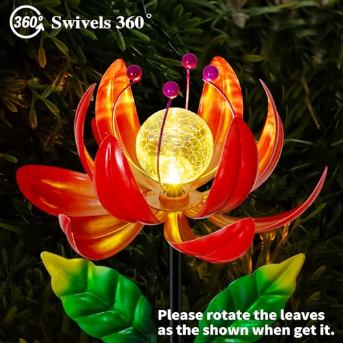 Solar Garden Lights Metal Flower Decor LED Cracked Crystal Ball Outdoor Stake Lighting C79167
