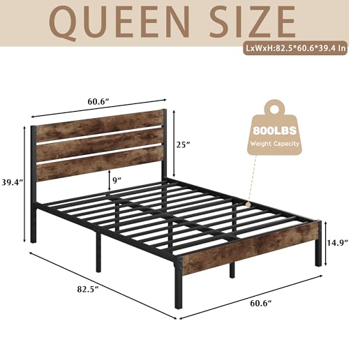 Rustic Brown Metal Full Bed Frame with Headboard and Footboard S98473