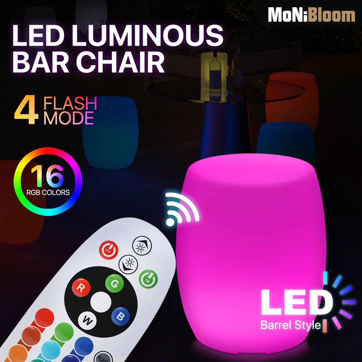 Barrel Shaped LED Bar Stool with Remote Control B2102