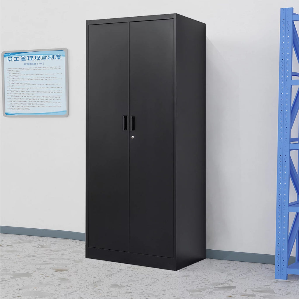 71" Black Metal Storage Cabinet with Lock and 4 Adjustable Shelves X82788