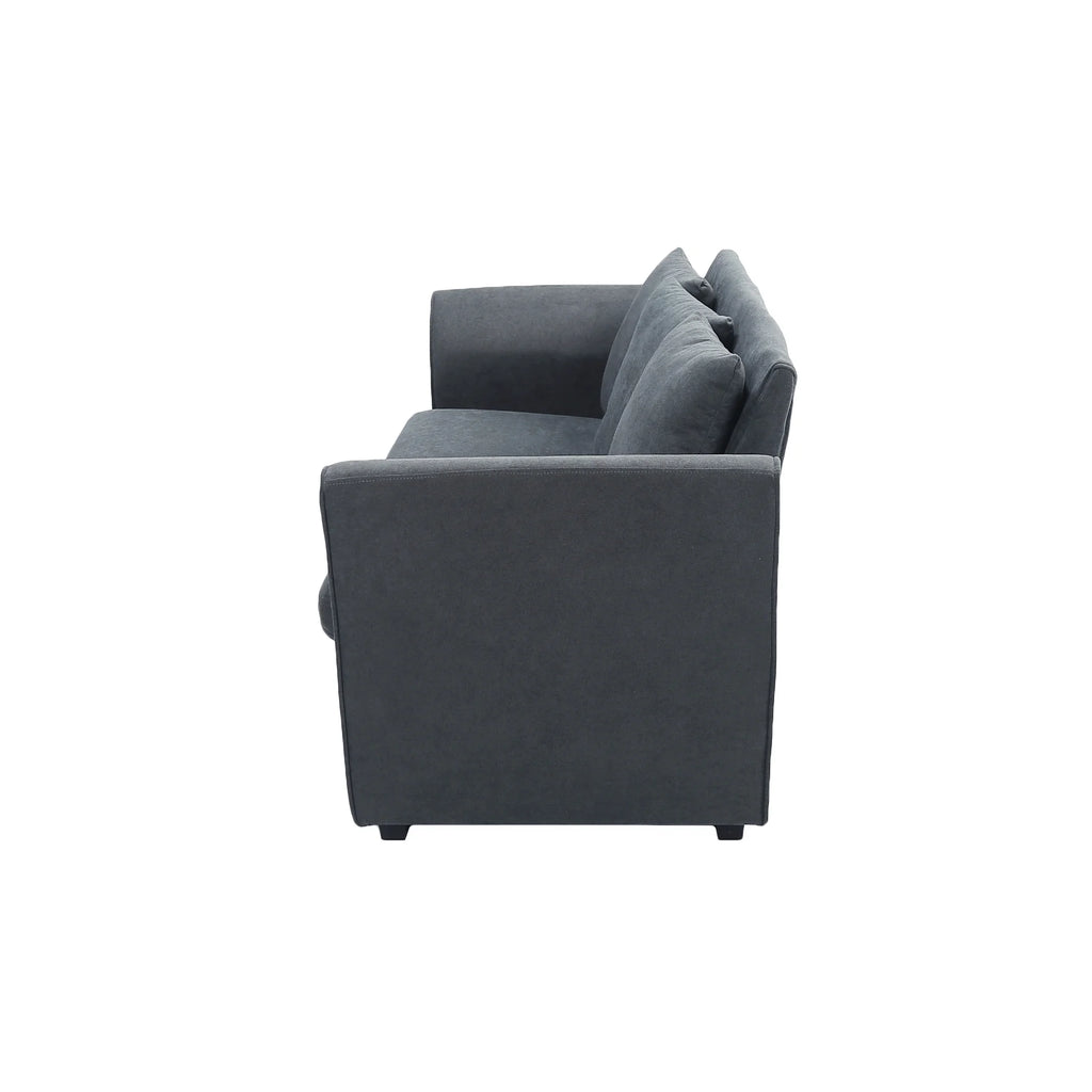 Dark Grey 2-Seat Fabric Loveseat Sofa with 3 Pillows K216132