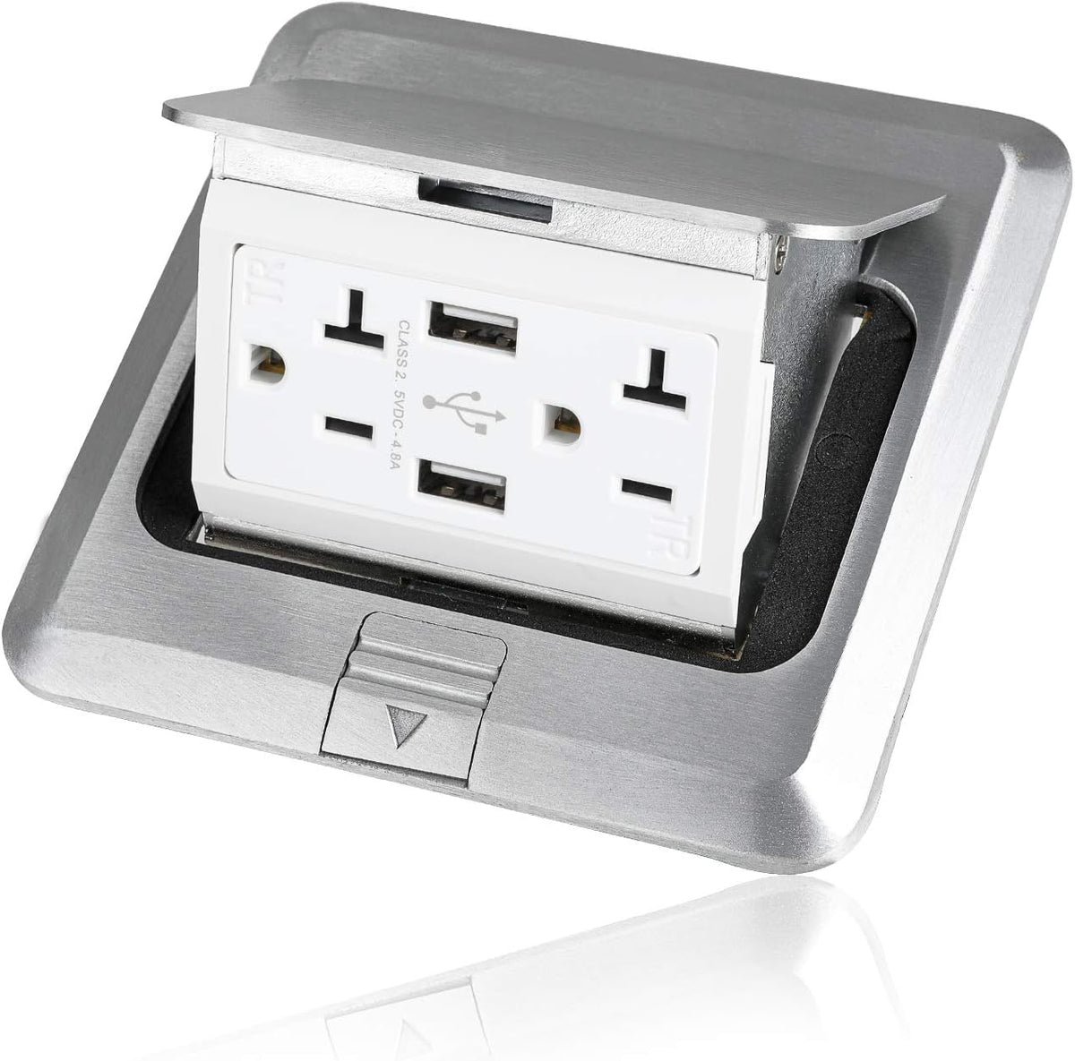 Pop Up Floor Electrical Outlet Stainless Steel Box Kit, 20A Tamper-Resistant Receptacle, Silver, Pack of 2 D5145