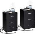 Black 3-Drawer Nightstand with Charging Station H52308