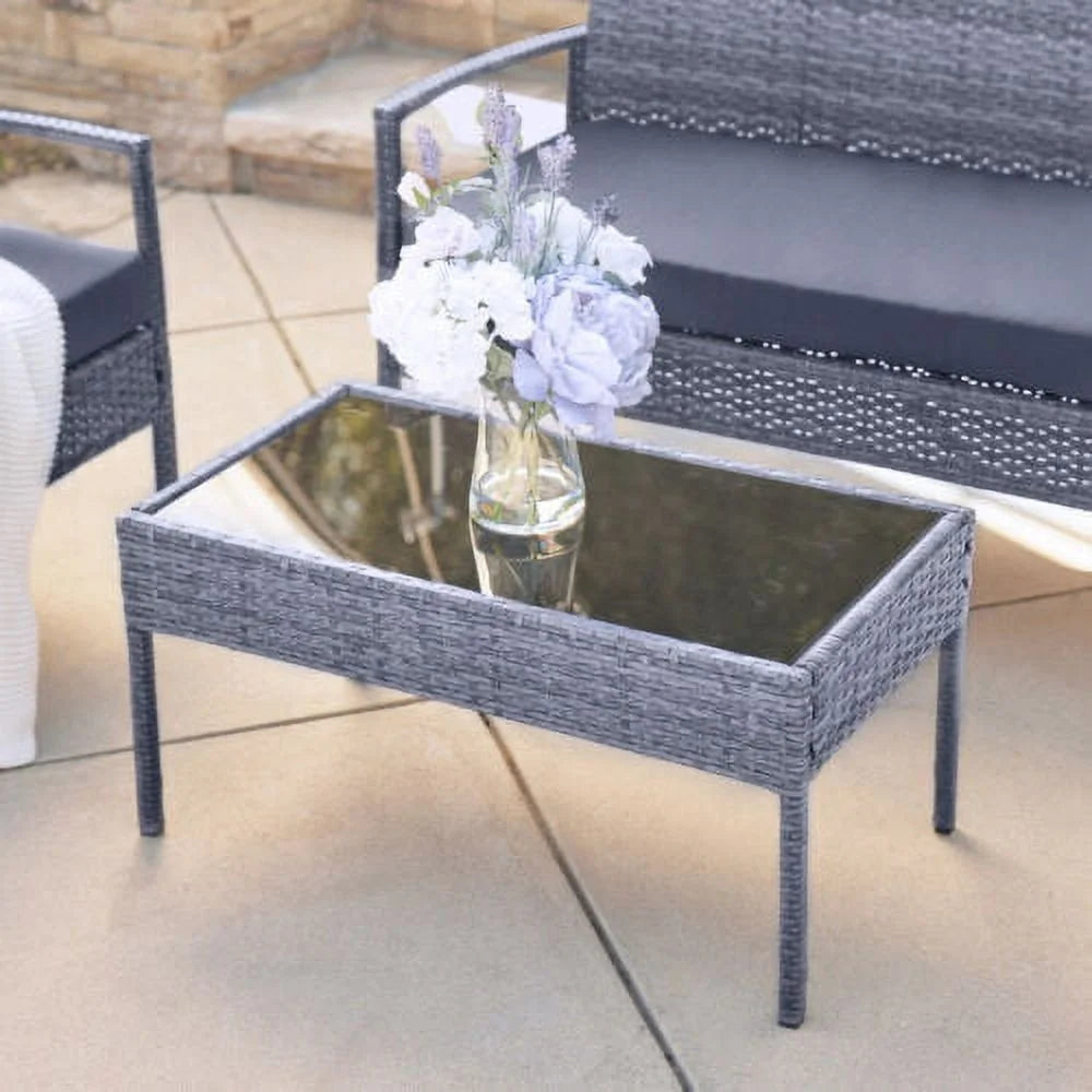 Gray 4Pcs Rattan Patio Sofa Set Z9309