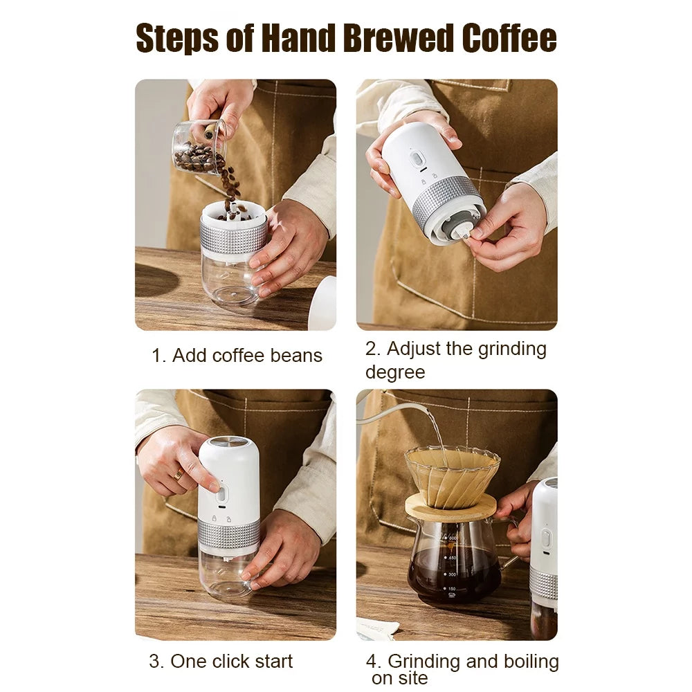 Portable Electric Burr Coffee Grinder 13W 200ml USB Rechargeable Adjustable Cordless W74665