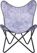 Grey Leather Butterfly Arm Chair with Powder Coated Folding Iron Frame H185