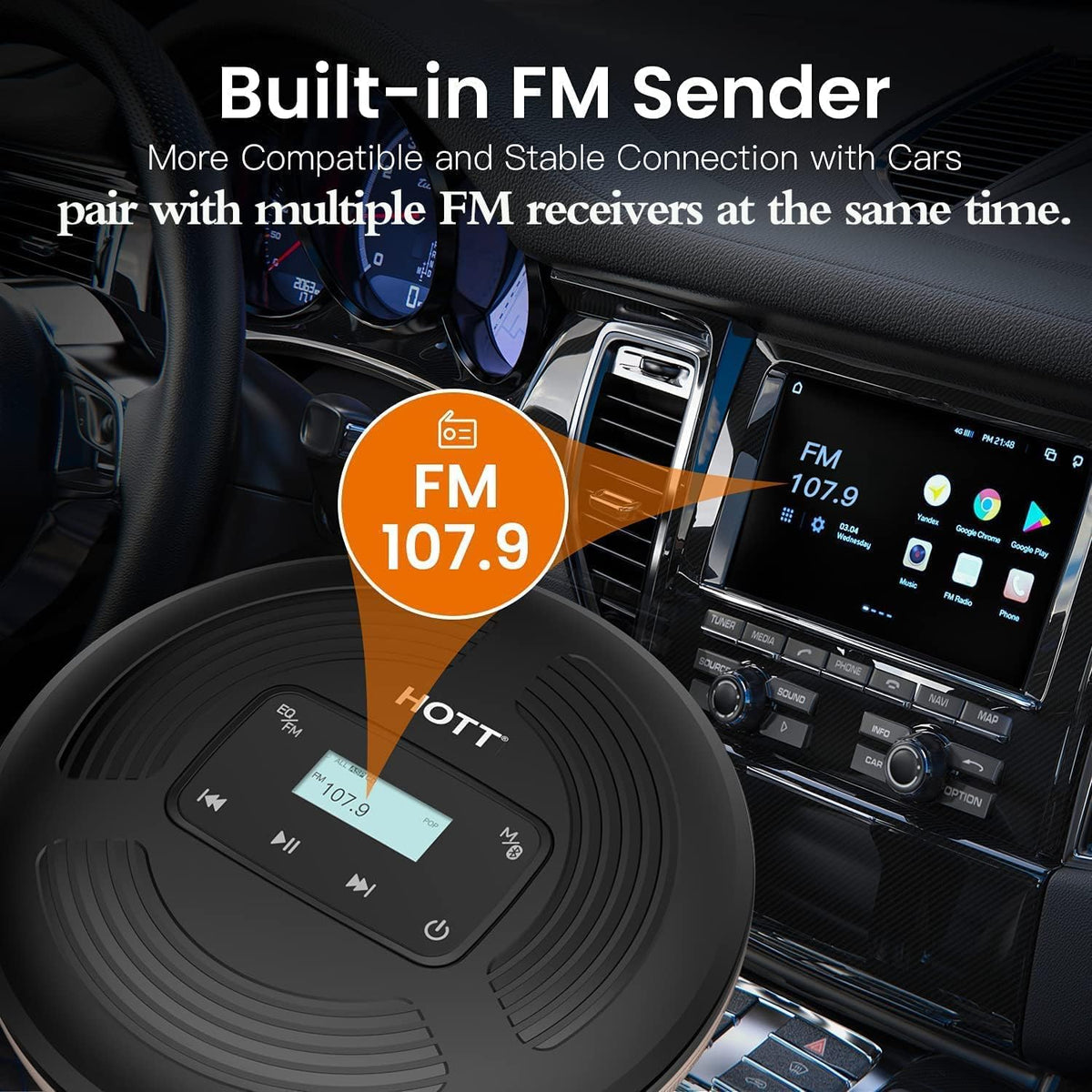 Portable CD Player with Bluetooth 5.0 and AUX Output, Black F91151
