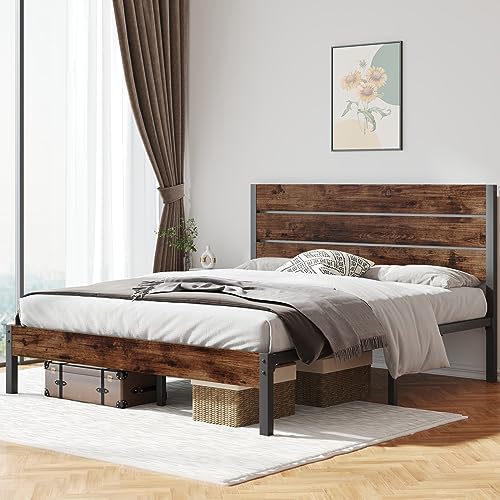 Rustic Brown Metal Full Bed Frame with Headboard and Footboard S98473