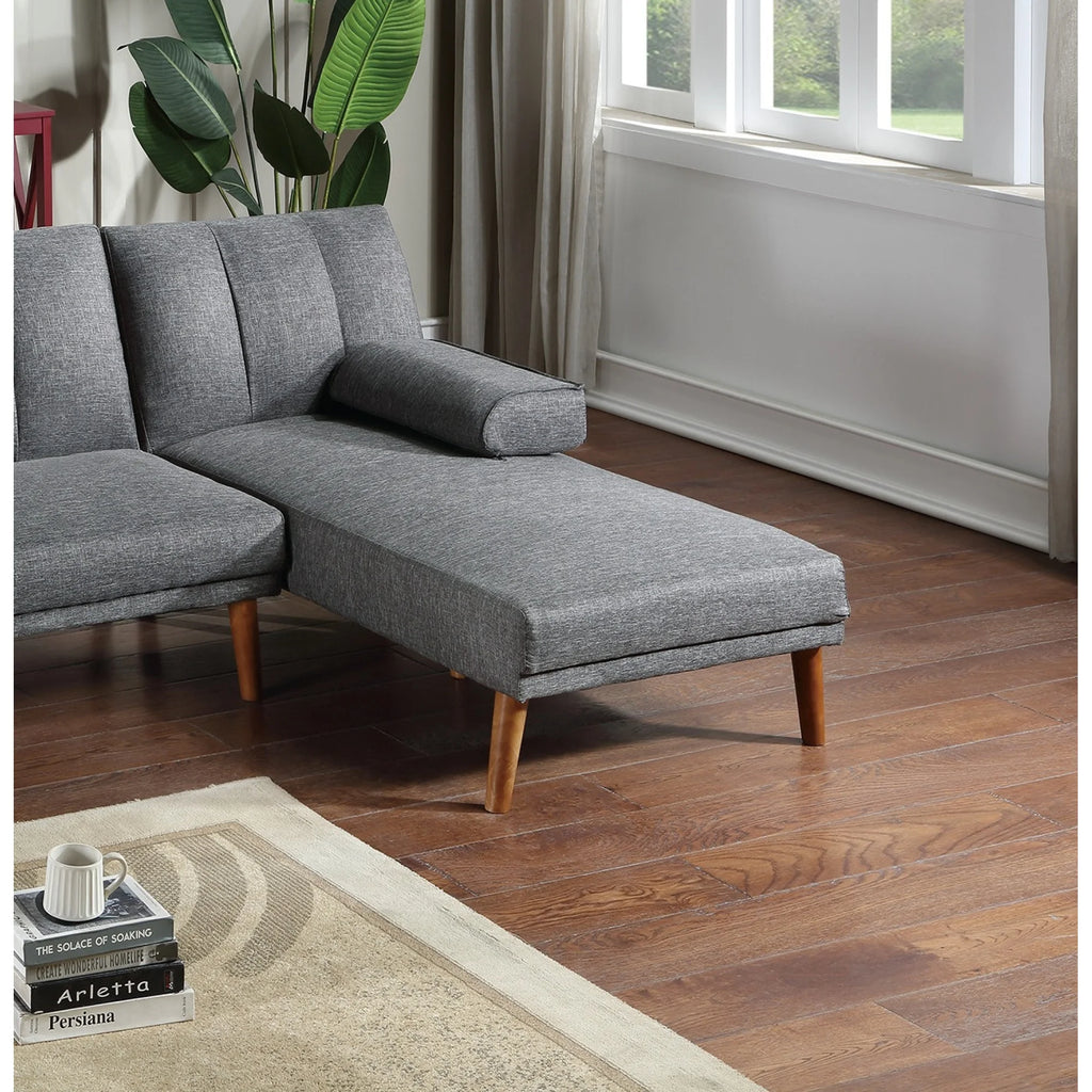 Blue Grey Polyfiber Adjustable Chaise Bed Solid Wood Legs Plush Couch W5913