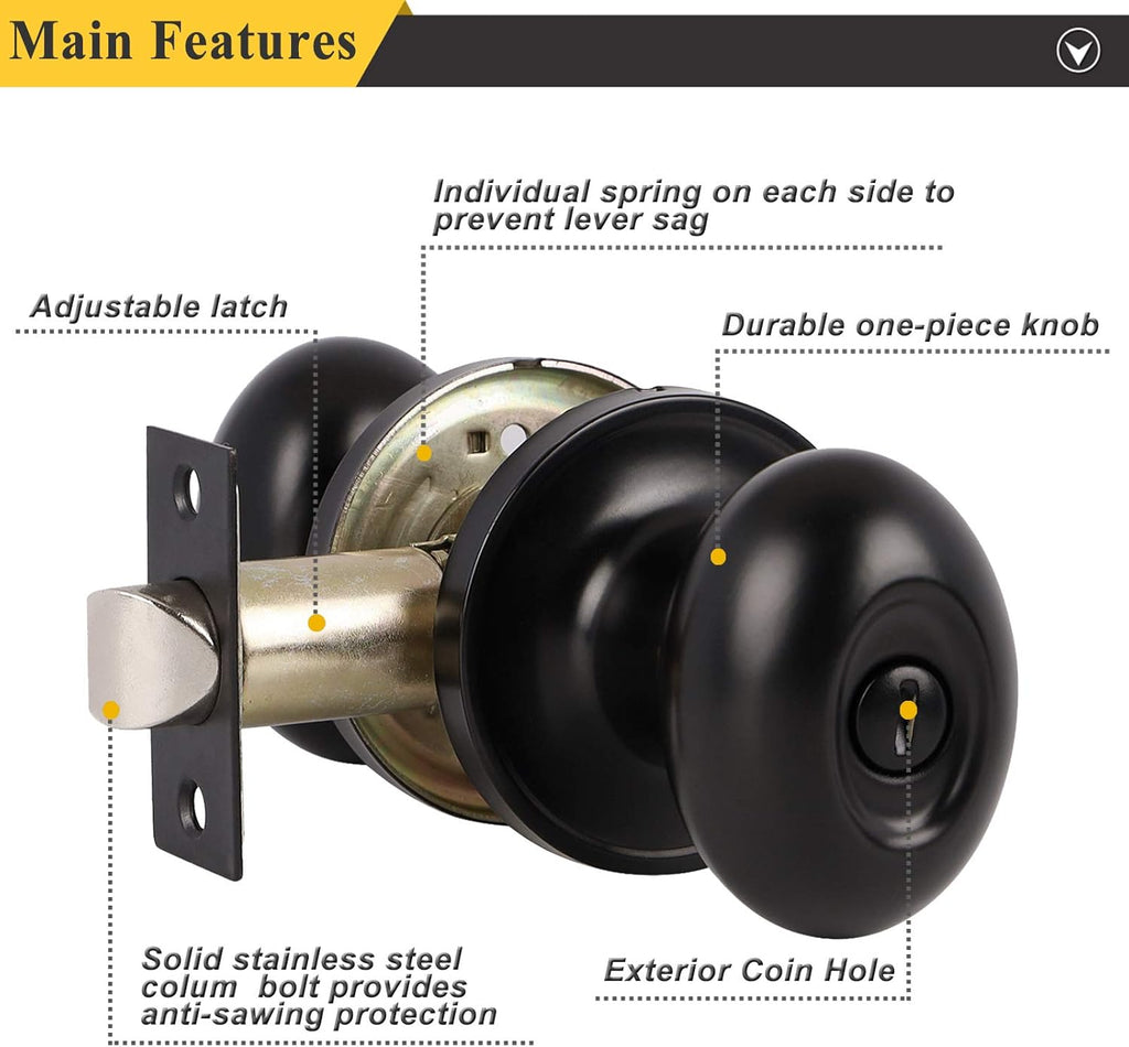 6 Pack Black Oval Privacy Door Knobs D54396