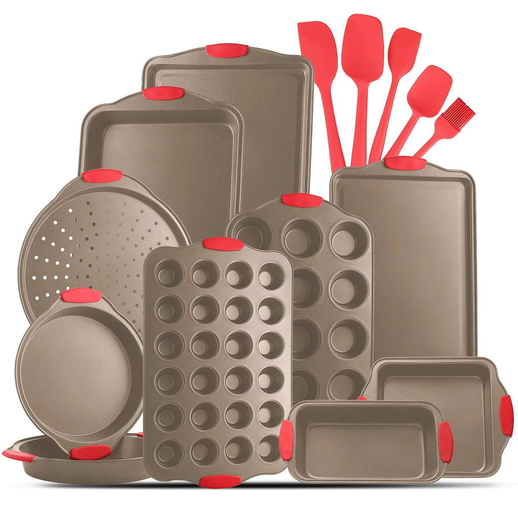15 PC Nonstick Carbon Steel Bakeware Set with Silicone Handles U85865