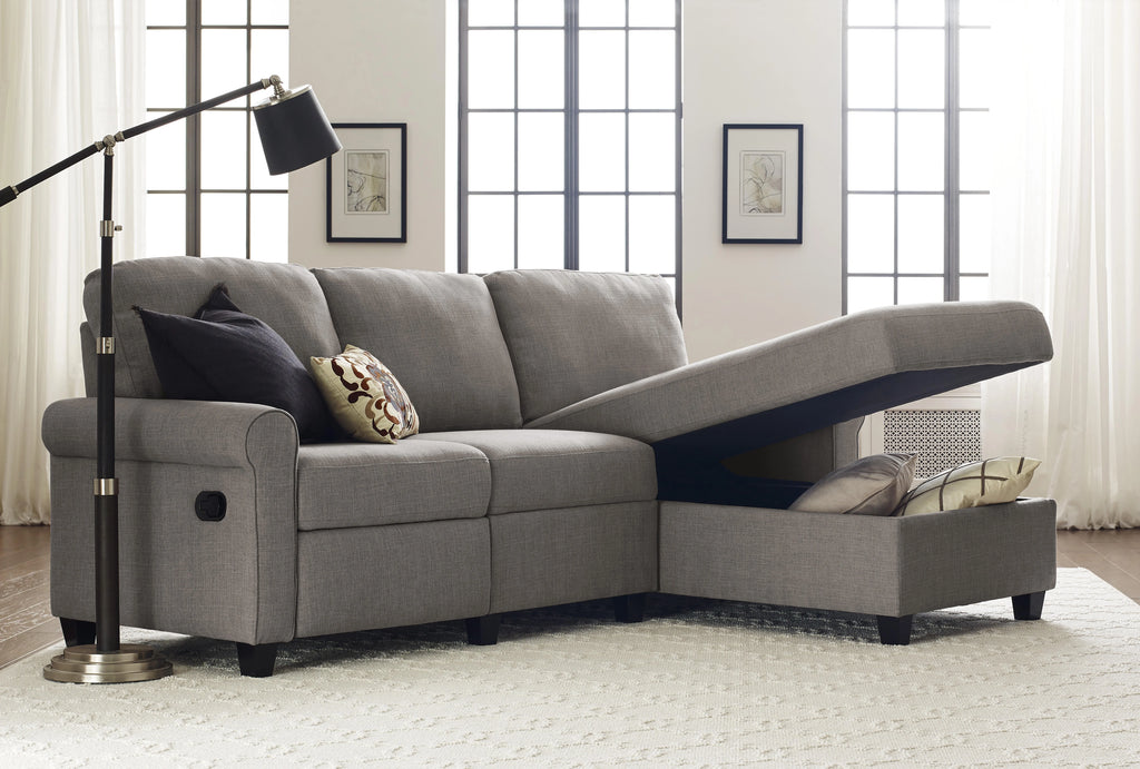 Gray Reclining Sectional with Storage Chaise L905