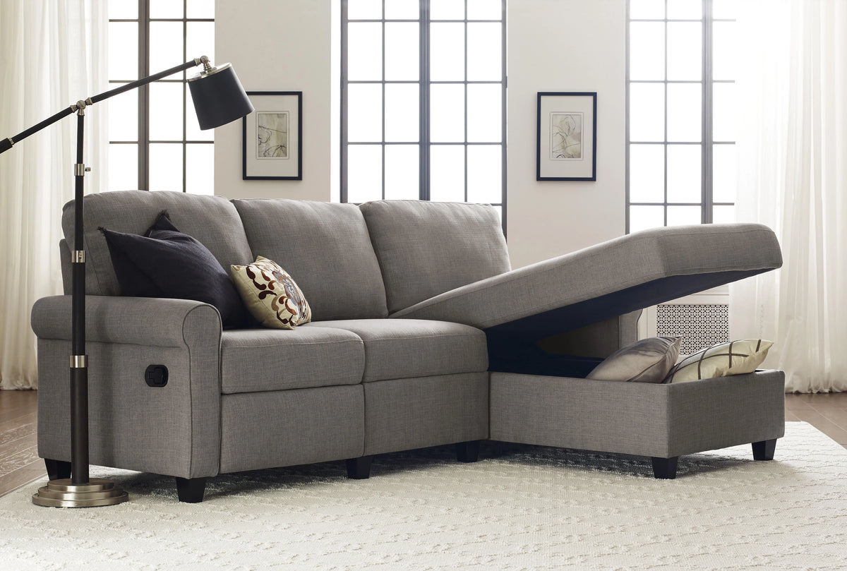 Gray Reclining Sectional with Storage Chaise L905