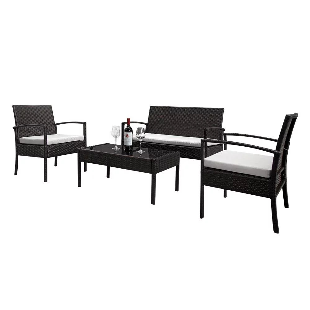 4-Piece PE Wicker Patio Conversation Set with Cushions A6460