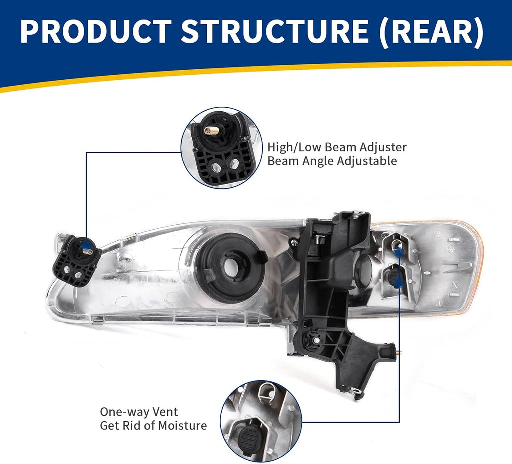 Headlight Assembly with Front Signal Lights Chrome Housing Clear Lens Amber Reflector F808488