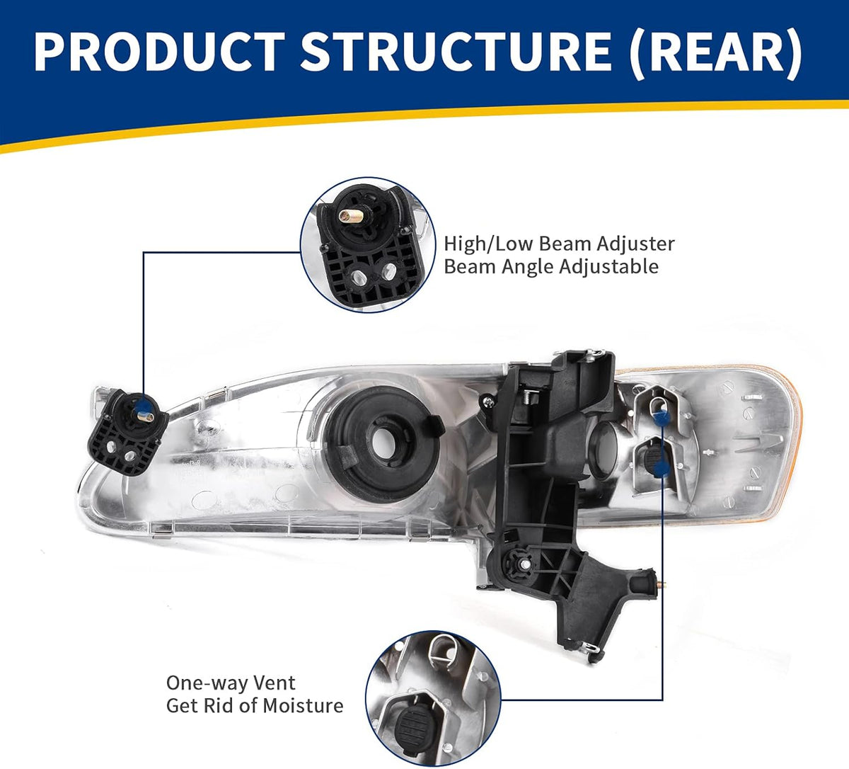 Headlight Assembly with Front Signal Lights Chrome Housing Clear Lens Amber Reflector F808488