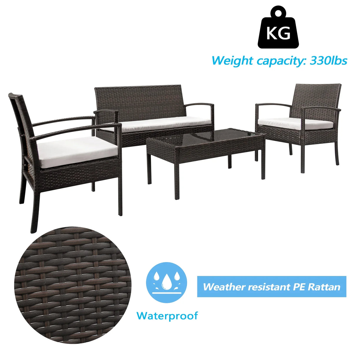 4-Piece PE Wicker Patio Conversation Set with Cushions A6460