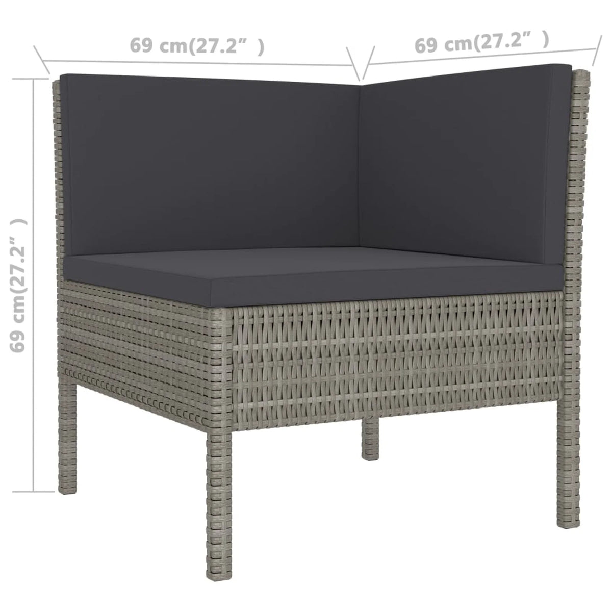 3 Piece Poly Rattan Outdoor Sectional Sofa Set with Cushions Steel Frame Z487