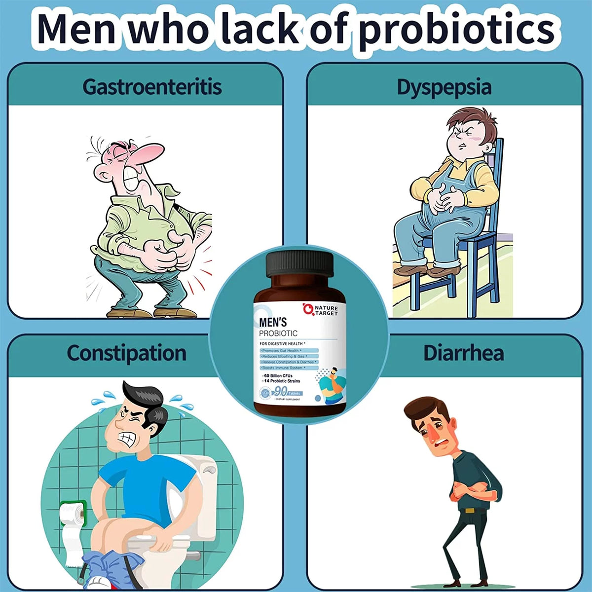 Probiotics for Men 60 Billion CFUs 14 Strains 90 Tablets P592725