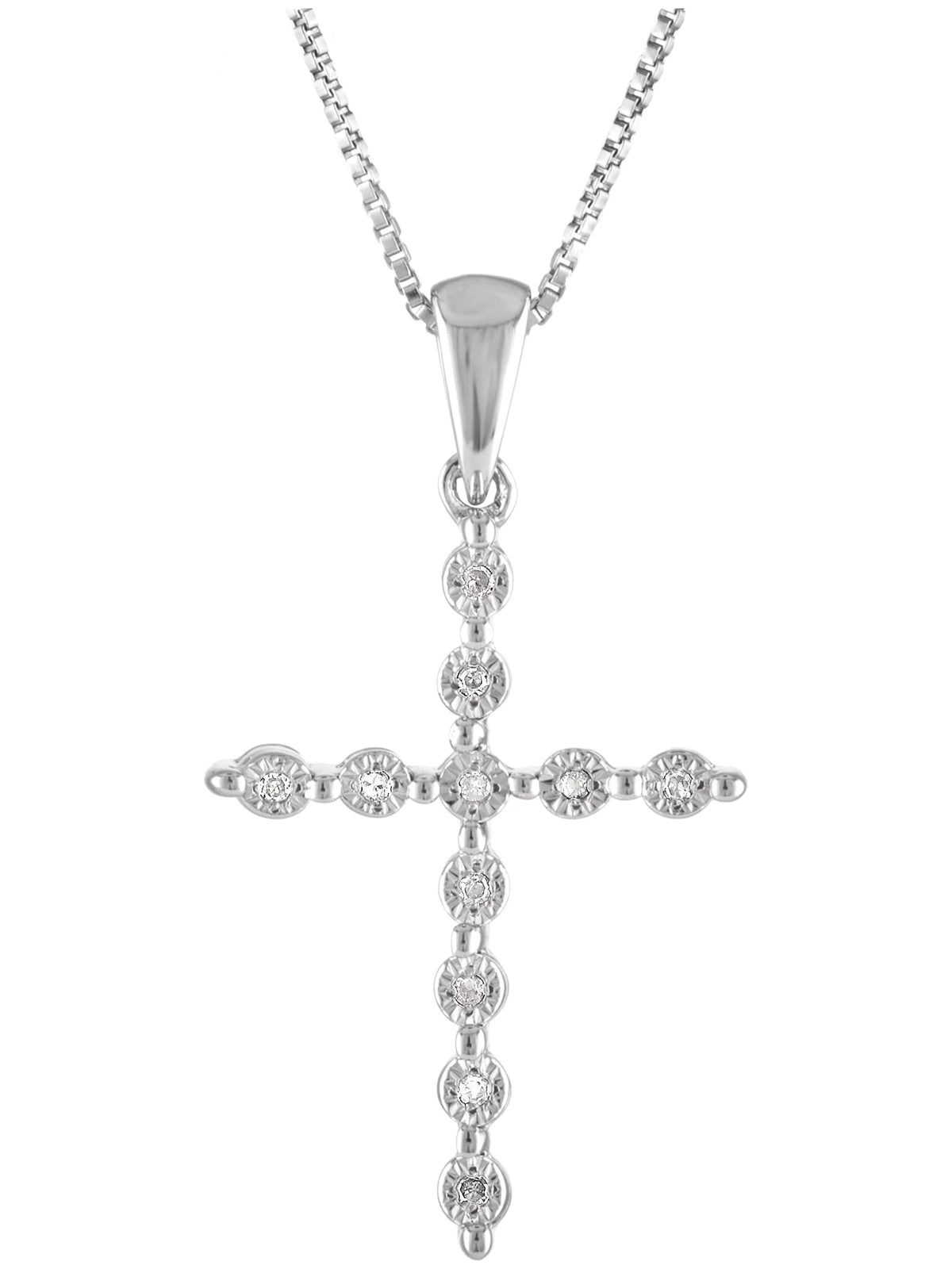 White Diamond Accent Cross Pendant in Sterling Silver with 18" Chain A2785