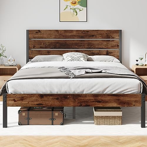 Rustic Brown Metal Full Bed Frame with Headboard and Footboard S98473