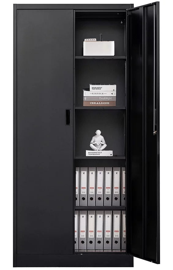 71" Black Metal Storage Cabinet with Lock and 4 Adjustable Shelves X82788