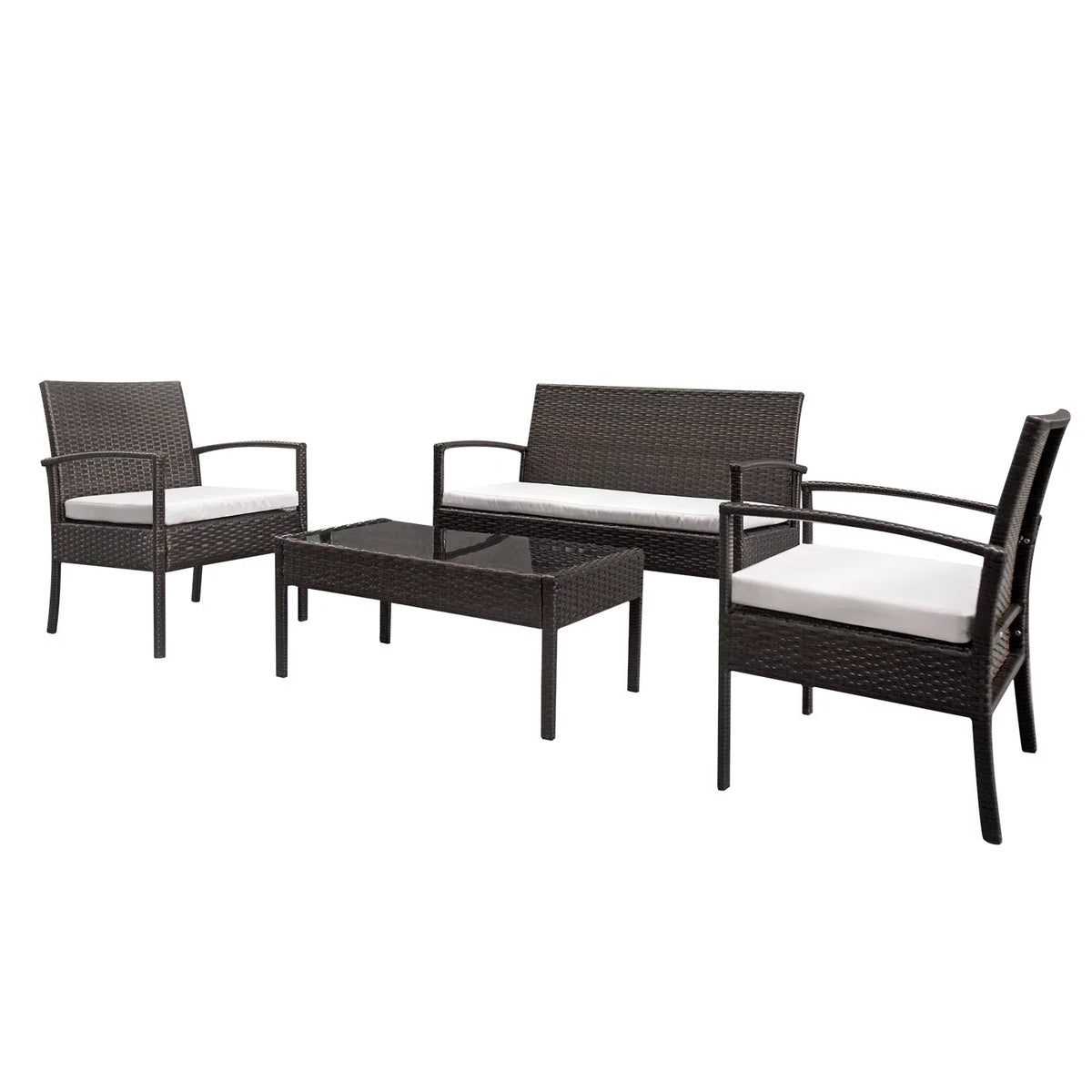 4-Piece PE Wicker Patio Conversation Set with Cushions A6460