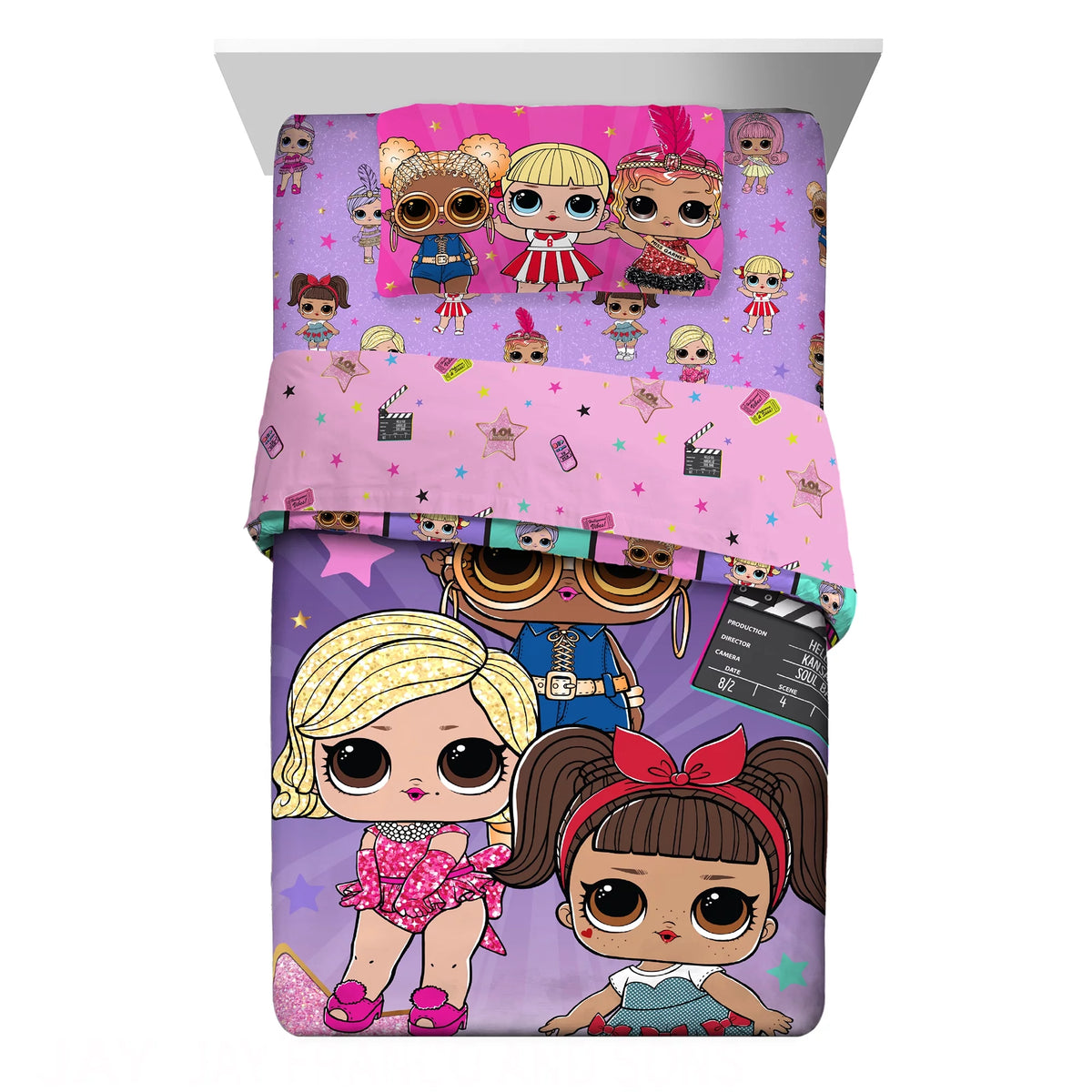 Kids Twin Bed in a Bag, Comforter and Sheets, Purple and Pink A53177