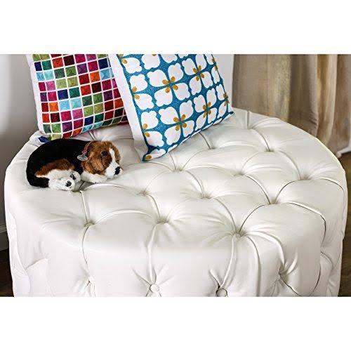 White Round Bonded Leather Ottoman A95761