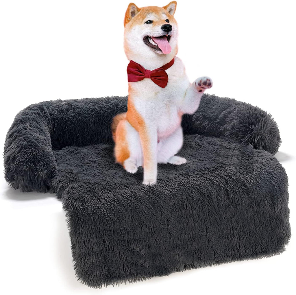 Calming Dog Bed, Soft Fluffy Plush Dog Bed Mat with Removable Washable Cover & Waterproof Liner, Pack of 2 P206544
