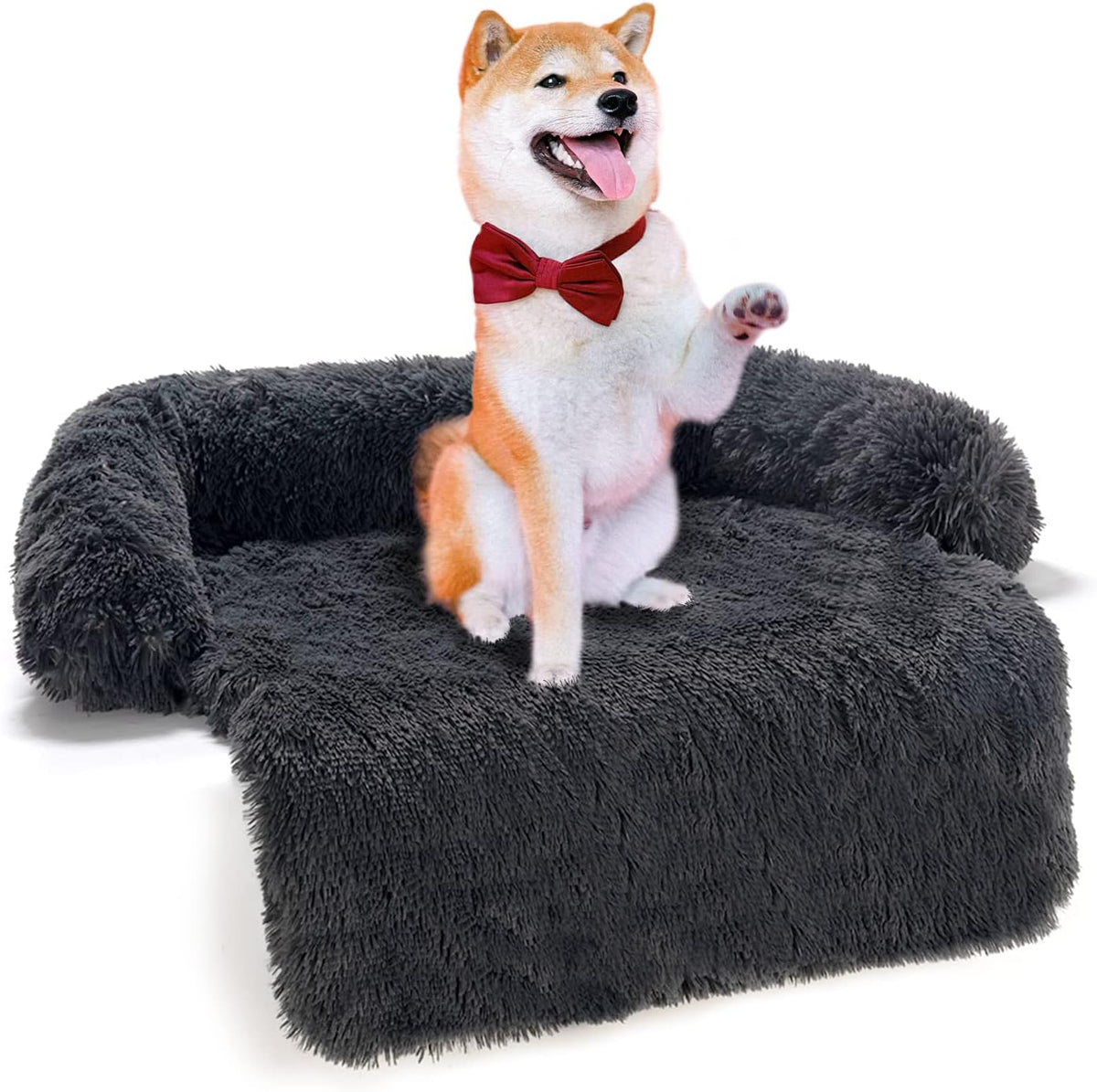 Calming Dog Bed, Soft Fluffy Plush Dog Bed Mat with Removable Washable Cover & Waterproof Liner, Pack of 2 P206544