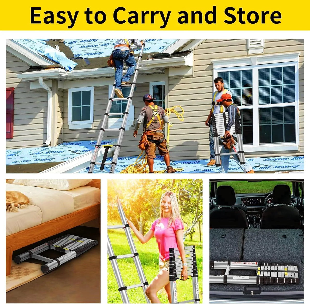 Telescoping Ladder 12.5ft Aluminum Heavy Duty 330lbs Non-Slip M67387