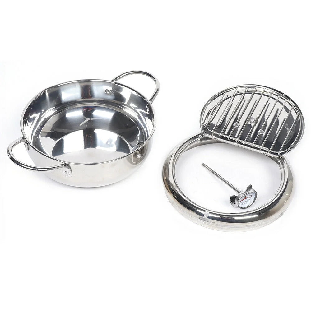 2.2L 304 Stainless Steel Deep Fryer Pot with Temperature Control Lid Z4127