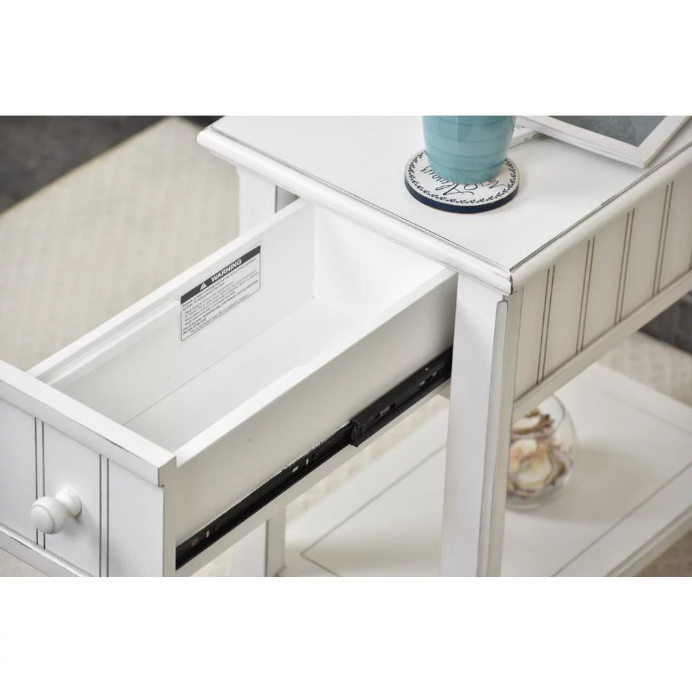 White Wood Chairside Table with Lower Shelf W7857