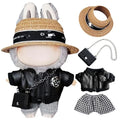17cm Doll 4-Piece Straw Hat PU Leather Jacket Houndstooth Shorts Outfit H85622