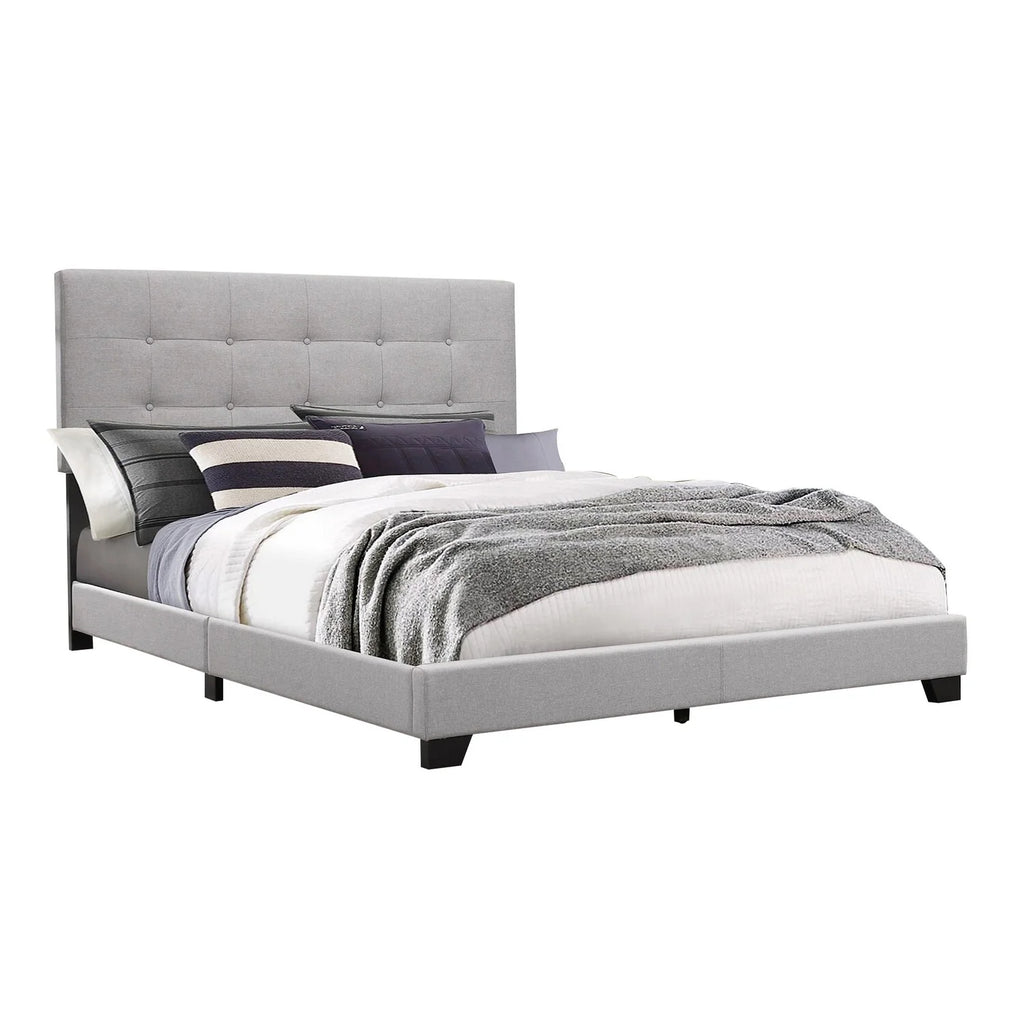 King Size Light Gray Button Tufted Upholstery Wood Bed Y77938