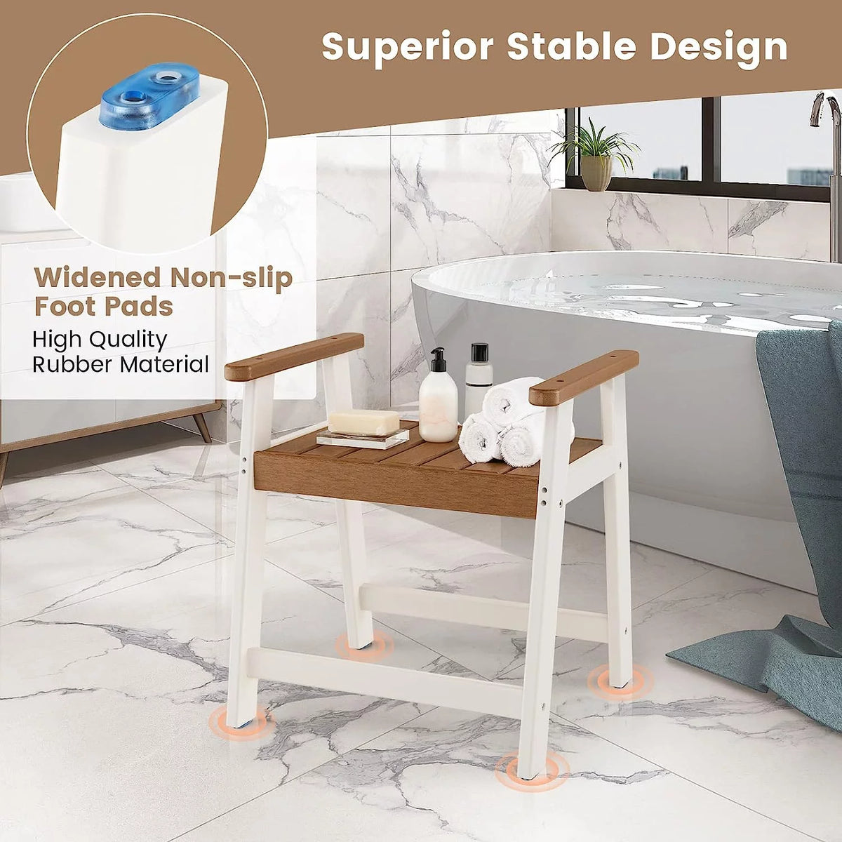 Waterproof HDPE Shower Bench with Arms M974282