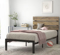 Twin Rustic Style Metal Platform Bed with Headboard and Metal Slats, Brown I118740