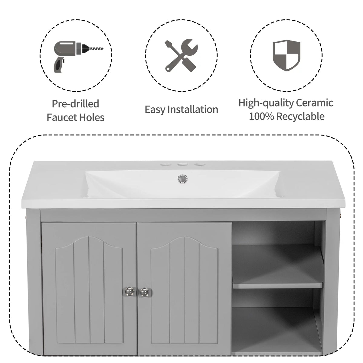 36" Gray Bathroom Vanity with Ceramic Sink P125708
