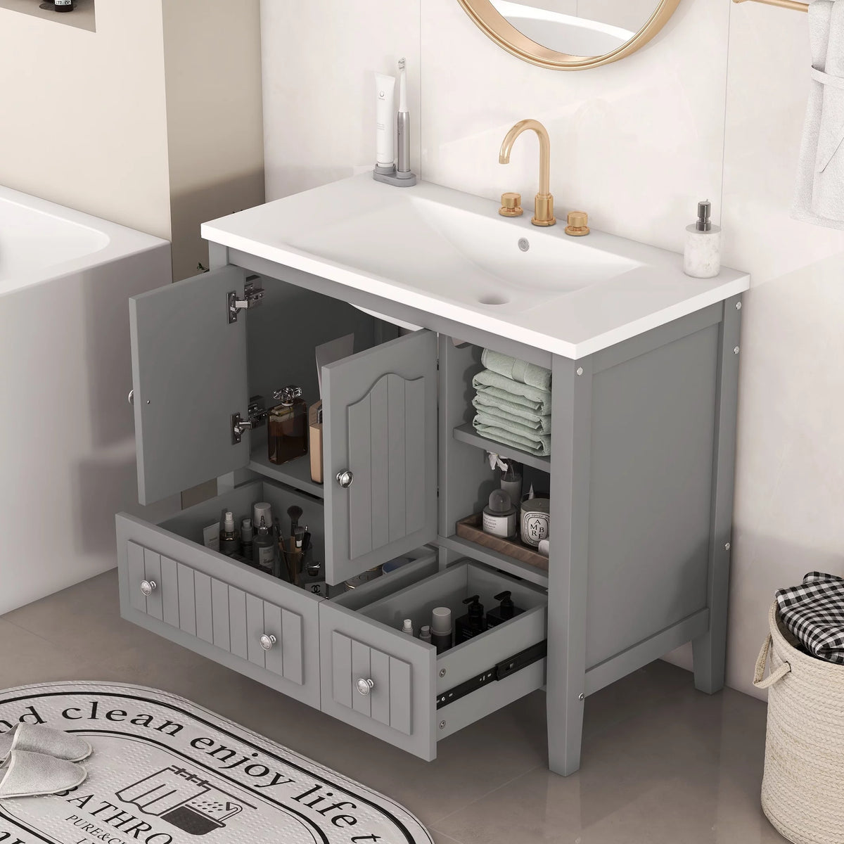 36" Gray Bathroom Vanity with Ceramic Sink P125708
