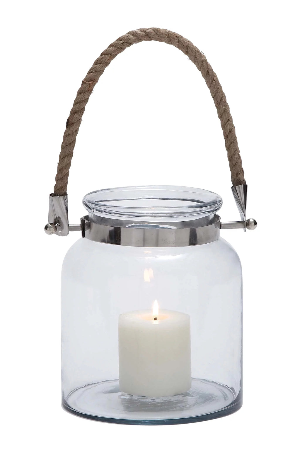 Clear Glass Handmade Decorative Candle Lantern with Rope Handle K542