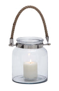 Clear Glass Handmade Decorative Candle Lantern with Rope Handle K542