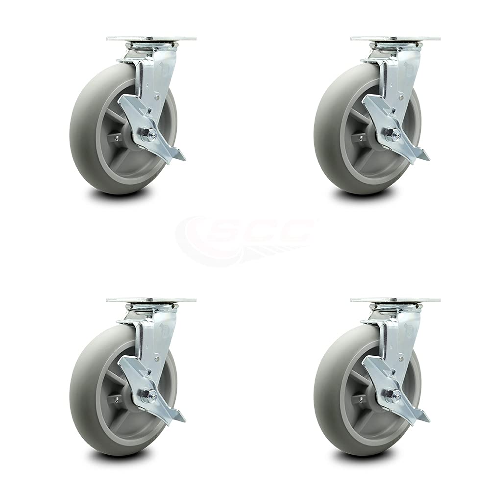 Housekeeping Cart Rigid Caster, 8 Inch Gray Non-Marking Thermoplastic Rubber Wheel, Pack of 2 S4852