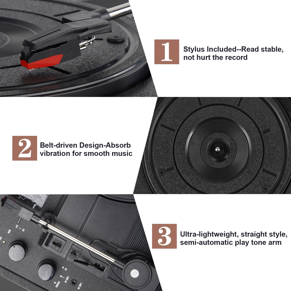 Bluetooth Record Player Turntable with Built-in Stereo Speakers, Suitcase Design - Blue U579309
