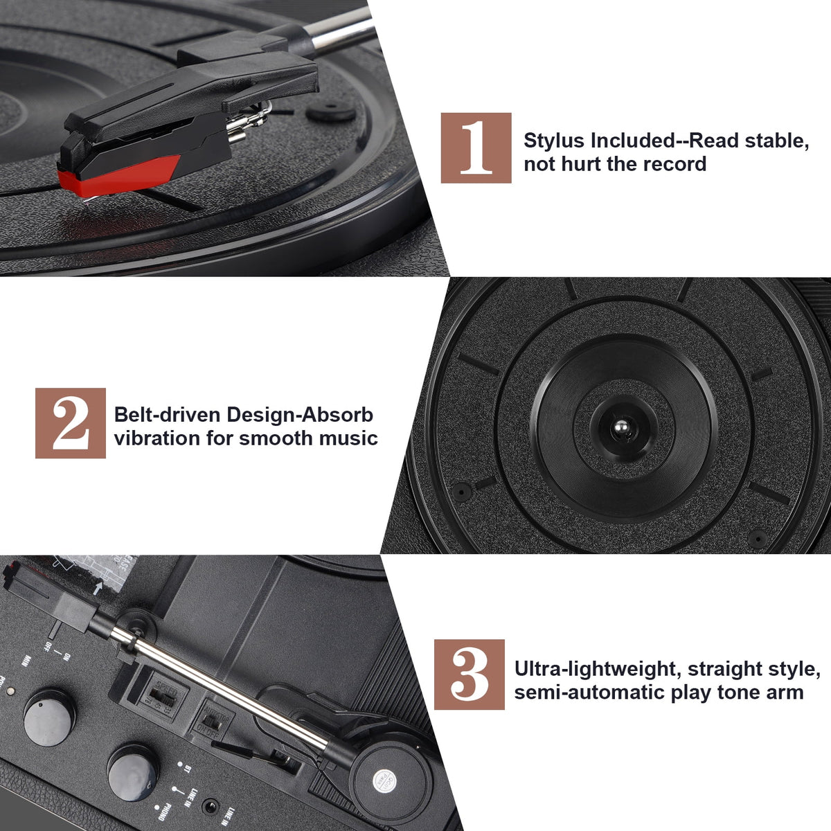 Bluetooth Record Player Turntable with Built-in Stereo Speakers, Suitcase Design - Blue U579309