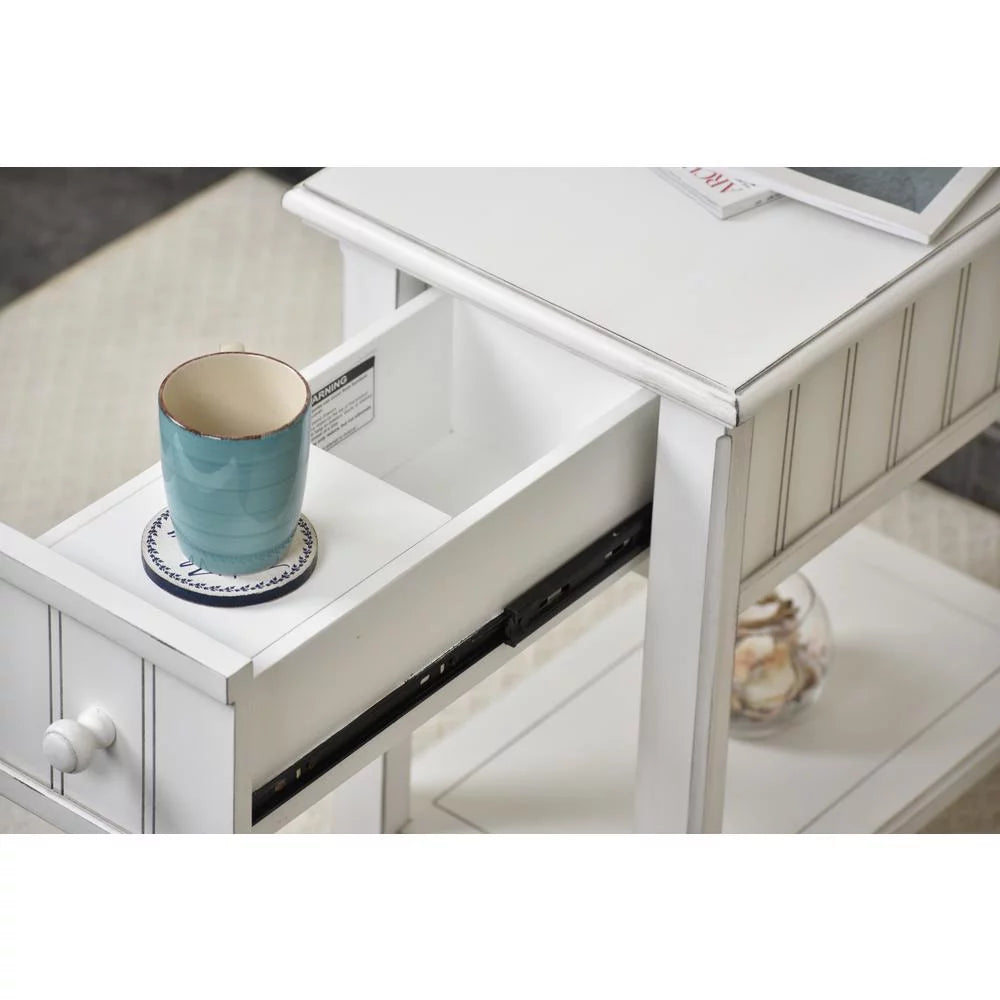White Wood Chairside Table with Lower Shelf W7857
