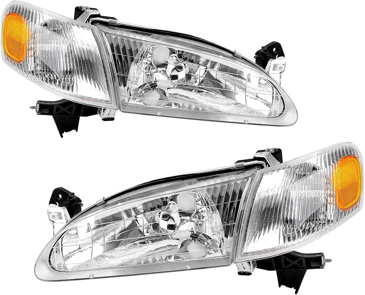 Headlight Assembly with Front Signal Lights Chrome Housing Clear Lens Amber Reflector F808488